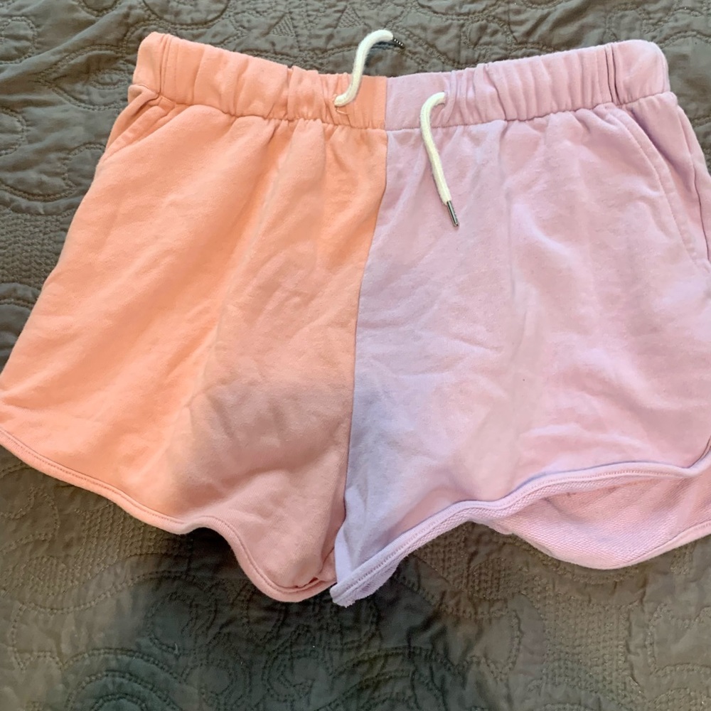 Orange and purple color blocked shorts